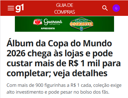 G1: álbum da Copa pode custar mais de R$1 mil